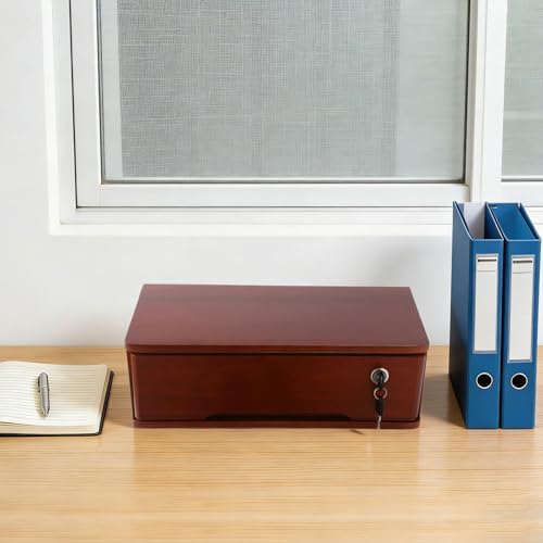 Wooden Desktop Storage Box with Lockable Drawers, Flat File Cabinet Drawer Desktop Storage Box, Countertop Storage Cabinet for Office Home Toiletries Supplies Vanity (Walnut, 1 Drawer) - Image 6