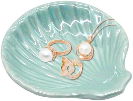 Ceramic Jewelry Tray Trinket Dish, Jewelry Dish for Women, Shell Ceramic Plate, Ring Dish Holder for Earrings Necklace Organizer, Mother's Day Christmas Birthday Gift by PaWuKi