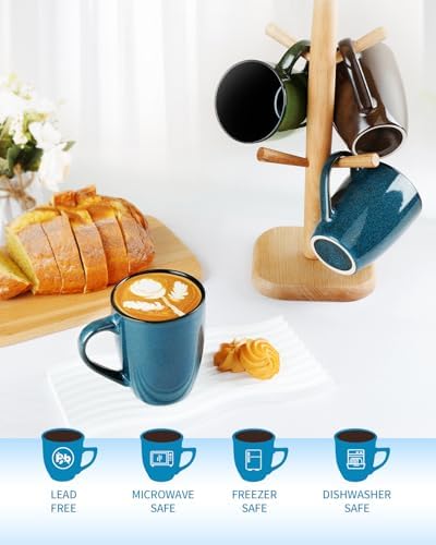 SEDEME Brown 12oz Rustic Ceramic Mugs (4 Pack) - Handle Coffee Mugs for Hot Drinks - Image 5