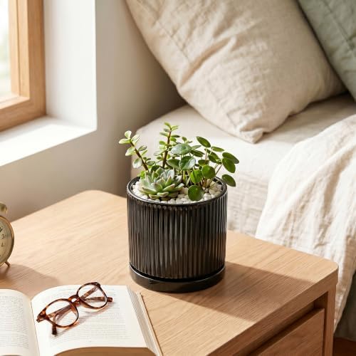 Ceramic Plant Pots, 4 Inch Pots for Plants, Round Flower Pot, Black - Image 6