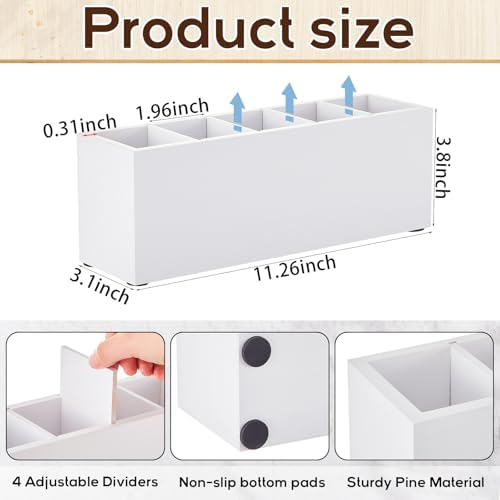 Jetec Wooden Pencil Pen Holder for Desk, White, 5 Compartments - Image 2