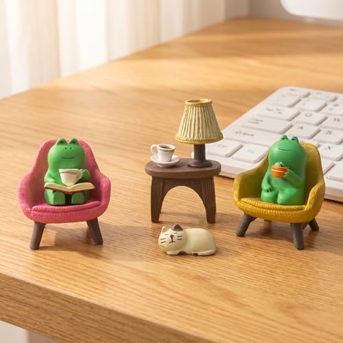Miniature Frog Set with Sofa, cat, and Desk lamp - Cute Desk Accessories for Office Desk Decor and Home Display, Perfect as Desk Pets or Flower Frog - Image 5