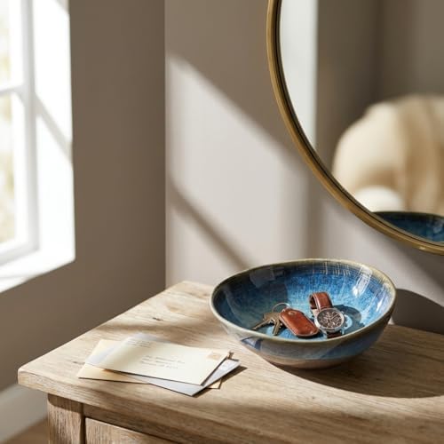 SHENGTIAN 7.9-Inch Blue Reactive Glaze Ceramic Catchall Bowl, Key Dish - Image 2