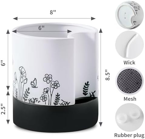 Nihow Self Watering Pots for Indoor Plants,8 Inch,White,Hand Painting - Image 2