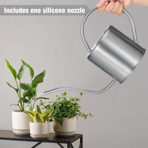 Plant Watering Can, 50 oz / 1500 ml Stainless Steel Metal - Modern Decorative with Long Spout for Indoor Potted Plants, Bonsai, Garden Flowers, Silver - Image 4