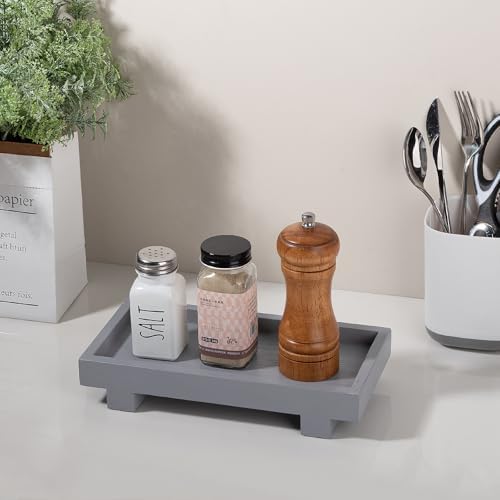 Bathroom Counter Tray Wooden Riser Display Kitchen Soap Holder, Gray - Image 4