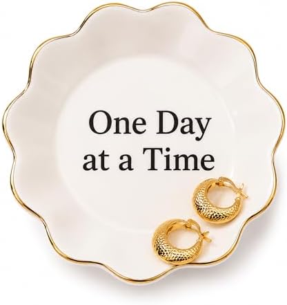 One Day at a Time Jewelry Dish, Ceramic Ring Holder, Inspirational Gift for Women by WOODme