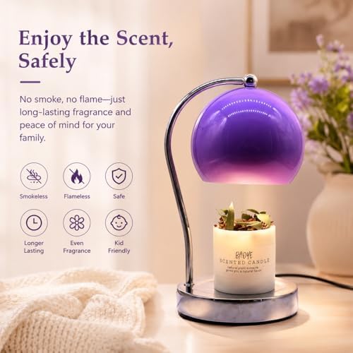 Wide Base Candle Warmer Lamp, Timer & Dimmer (Purple) - Image 2