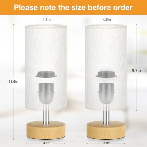 Table Lamps Set of 2 （Cream Shade - Wood Base, 11.6" Inline Control） - Image 4