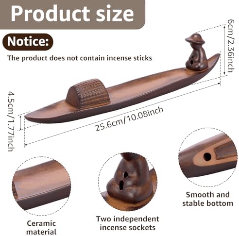 Incense Holder with 2 Holes, 10" Length Ceramic Incense Stick Holder Minimalist Ash Cather Tray Indoor Decoration for Home Office Room Yoga (Coffee) - Image 2
