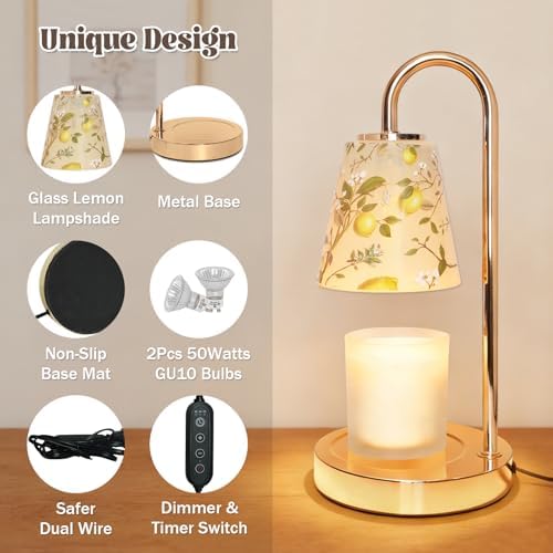 Lemon Candle Warmer Lamp with Timer Dimmable Vintage Decorative Bedside Table Lamp Valentines Day Birthday Gifts for Women Mom House Warming New Home Decor Wax Melts Candle Warmer for Jar Candles - Image 4