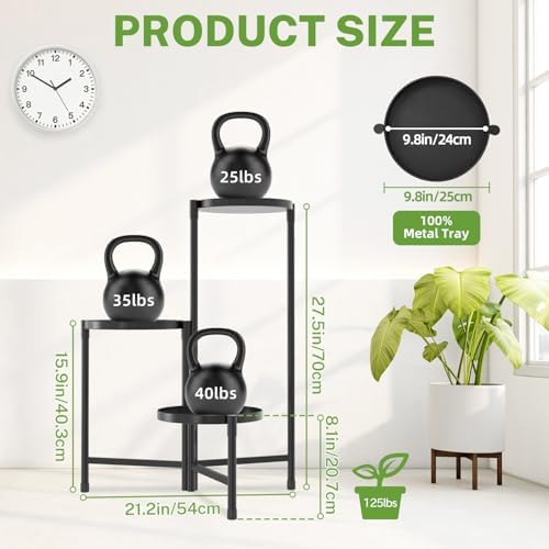 iDavosic.ly 3 Tier Large Plant Stand Indoor Outdoor, 10 In Wide Tray, Black - Image 3