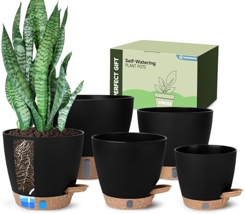 Self-Watering Pots for Indoor Plants with Visible Water Window,5/6/6.5/8/10 Inch Outdoor Flower Pots with Drainage Holes & Reservoir for Patio, Home Decor (Black) by GOPROAUTO