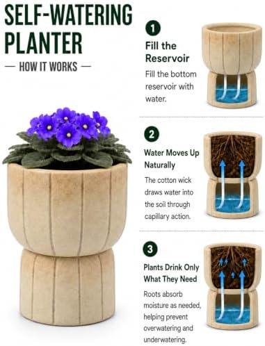Self Watering Pots for Indoor Plants, 6 Inch Ceramic African Violet Pot - Image 3