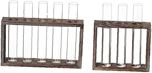 Tube Shape Glass Vase with 3 or 5 Holes Wood Stand Decoration Flower Vontainer for Hydroponics Plant Transparent Flower Arrangement Vase-5 Tube - Image 2