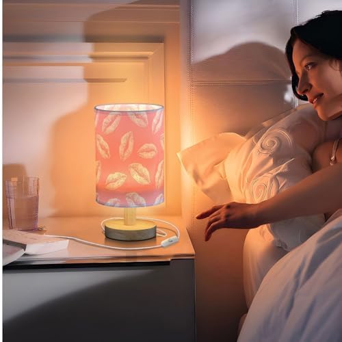 Light Pink Kiss Lip Pink and White Bedside Table Lamps with USB Port for Bedroom Lamp Table Lamp Small Nightstand Lamp Sturdy Linen Shade Wooden Decorative Lamps for Home Dorm Office Living Room - Image 7