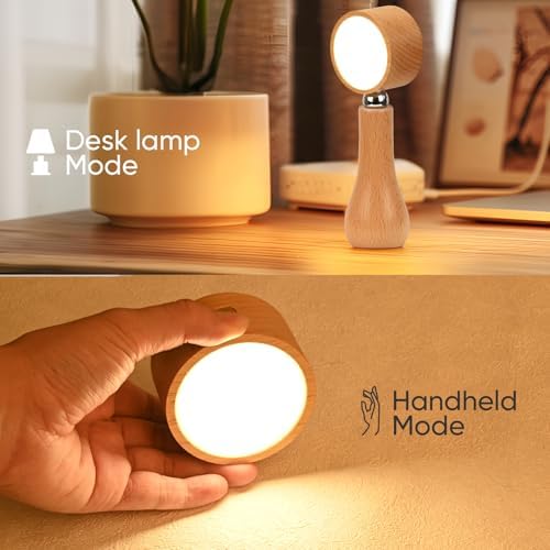 LONRISWAY LED Wooden Mushroom Lamp, Rechargeable Battery Operated Portable Cordless Touch Switch Small Lamp, Stepless Dimming, 360 Degree Rotation Angle Adjustable，Night Light for Birthday Gifts - Image 4