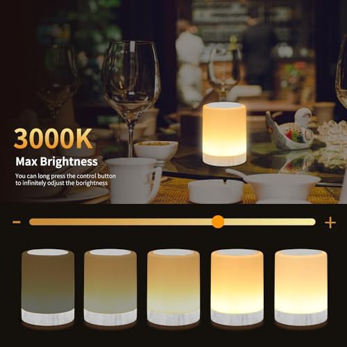 OORUN Touch Bedside Table Lamp,13 RGB Colors & 5 Brightness, USB Rechargeable Desk Lamp, Remote Control Dimmable Light with RGB Color Changing,Portable Lamp for Baby (Wood Grain Beige) - Image 4