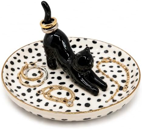 Ceramic Cat Ring Holder Dish, Black Polka Dots by bwszrosamatchawhiskset