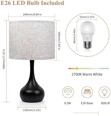 ONEWISH Touch Bedside Lamp for Bedroom, 3-Way Dimmable Table Lamps for Nightstand with Cylindrical Fabric Shade, Desk Lamp for Living Room, End Tables, Home Office - Image 7