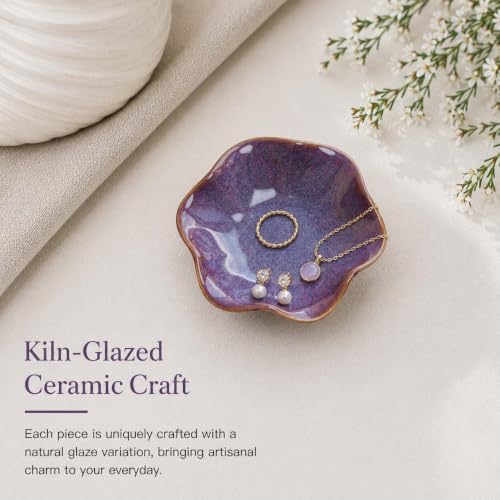Purple Jewelry Dish Tray, Ring Dish, Ceramic Lotus Leaf Trinket Tray - Image 5
