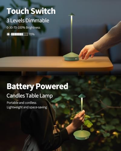 Modern Cordless Table Lamp Set of 2, Green Portable LED Desk Lamps - Image 4