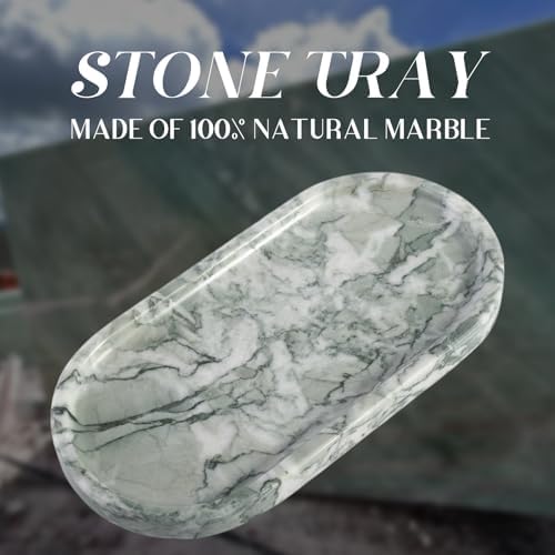 Koville Marble Bathroom Tray for Countertop, Vanity Tray Stone Trays for Decor, Natural Marble Decorative Tray for Dresser Organizer, Storage Trays for Perfume, Jewelry, Cosmetics(Retro Light Green) - Image 2