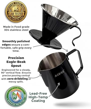 AGOGO Stainless Pour Over Coffee Maker Set, 50 Paper Filters, 20oz, Black - Image 3