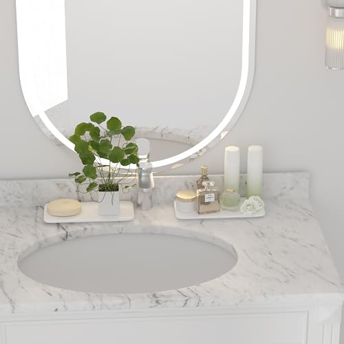 YEECOPON White Ceramic Bathroom Tray Rectangle Soap Tray Stone Vanity Tray - Image 5