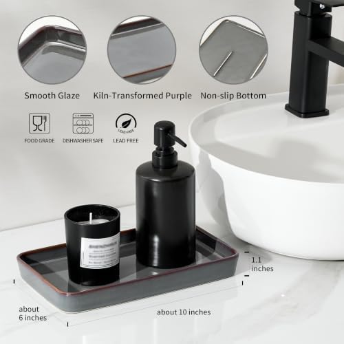 10"×6"×1" Bathroom Vanity Tray for Countertop- Ceramic Decorative Organizer Tray for Dresser Tops, Toilet, Perfume, Sponge Holder Soap Dish Dispenser for Kitchen Counter- Kiln-Transformed Purple - Image 2