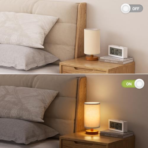 Fenmzee 8.5" Small Lamps for Bedroom Set of 2 - Beige Shade & Walnut Base - Image 4