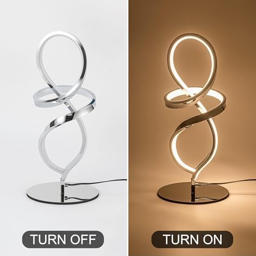 Modern Small Table Lamp with LED Spiral Design, 12W Chrome Nightstand Lamp - Image 4