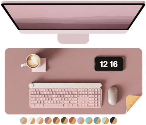 YSAGi Double-Sided Desk Pad, 23.6"x13.7" Leather Desk Mat, Eco Cork Desk Pad Protector, Large Mouse Pad for Desk, Waterproof Desk Blotter Pad, Desk Writing Pad for Office Work/Home(Pale Mauve/Cork) by YSAGi