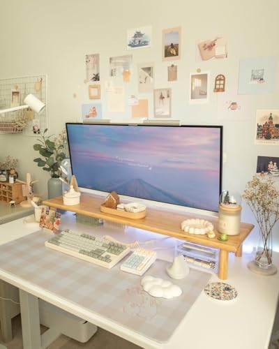 Bamboo Dual Monitor Stand Riser, Natural Desktop Shelf with Storage - Image 2