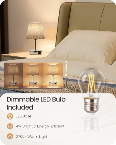 Small Bedside Table Lamp, Touch Dimmable Table Lamp with USB Ports, Nightstand Lamp with a Stepless Dimming LED Bulb, E26 Base, for Bedroom, Study, Desk, Glossy Gray and Gray PSH16TL05 - Image 6