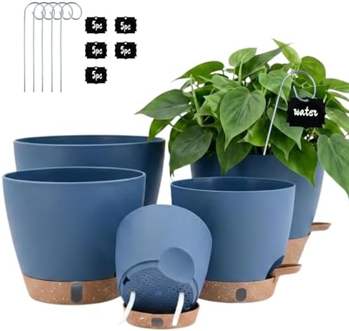 5-Pack Self Watering Planter Pots 10/9/8/7/6.5" for Inoor/ Ourdoor Plants by Montresor