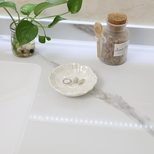 Flower Ring Dish Holder,Jewelry Dish Tray,Small Trinket Tray,Jewelry Plate Bowl,Key Bowl,Decorative Plate,Mothers Day Birthday Gifts for Women Mom Friends,Ceramic Pearl White - Image 4