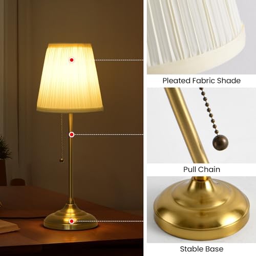 Modern Table Lamp for Bedroom, Gold Bedside Lamp, Farmhouse Nightstand Lamp with Pull Chain Switch, 20" Small Table Lamp for Reading, Hotel, Buffet Candlestick - Image 2