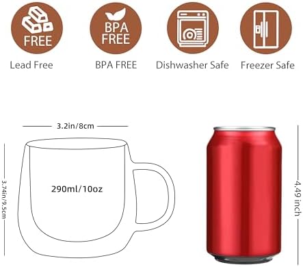 CNGLASS 10oz Double Walled Glass Coffee Mugs(2-pack),Clear Coffee Cups with Handle,Glass Espresso Mugs for Latte,Cappuccino,Tea - Image 2