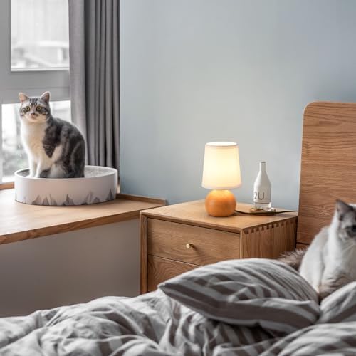 Modern Bedside Table Lamp, Small Bedside Lamp, Nightstand Lamp for Bedroom with Fabric Shade & Wood Finish, Minimalist Table Lamp for Living Room End Table, Kid's Room, Office, Hotel 10.6" - Image 2