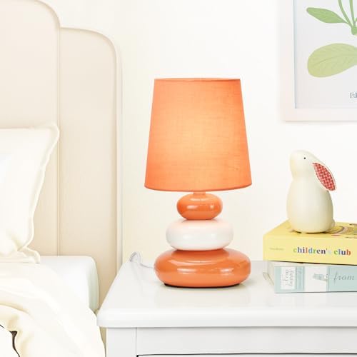 LULE Orange Small Table Lamp for Living Room as Bedside Table Lamp for Bedroom,Modern Ceramic Kids Night Table Lamp,Φ6.5×H12.2IN,Bulb Excluded - Image 3