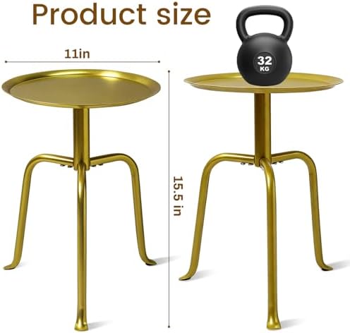Plant Stand Indoor Outdoor, 11'' Round Gold Corner Single Plant Table, 3-Leg Small Metal Plant Holders Flower Pot Stand, Modern Corner Round Small Side End Table with Raised Design - Image 4
