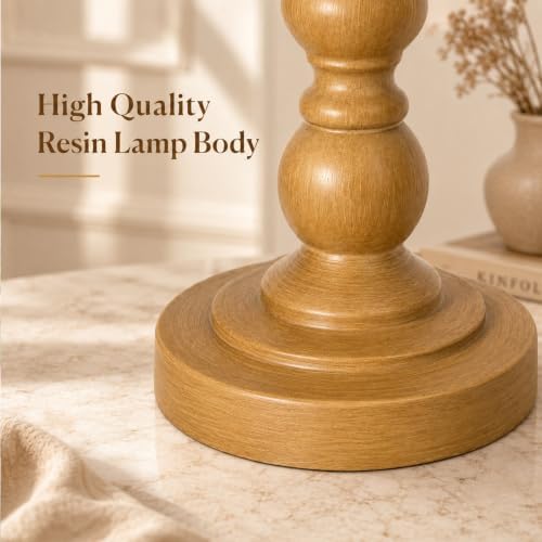 Set of 2 Farmhouse Table Lamps – 21" Vintage Nightstand Lamps with Linen Shades, Rustic Resin Bedside Desk Lamps for Bedroom, Living Room, Office, LED Bulbs Included - Image 3