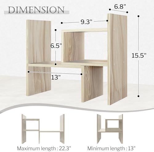 Jerry & Maggie Desktop Organizer Office Storage Rack Adjustable Wood Display Shelf, White, 5 Units, 16"L x 15.8"H x 6.8"W - Image 2