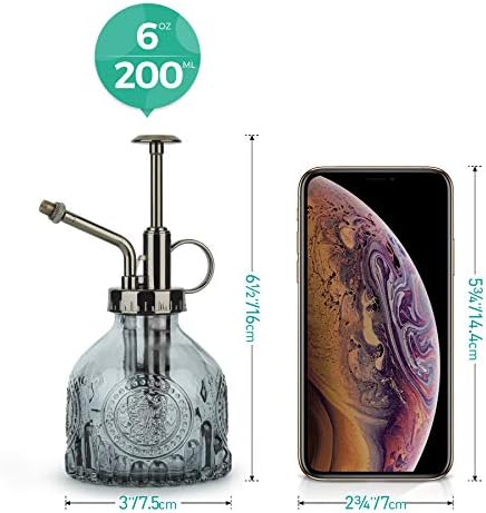 T4U Glass Plant Mister 200ML, Vintage Spray Bottle with Top Pump Fine Mist Garden Flower Sprayer Small Decorative Spritzer Watering Can Gift for Indoor Outdoor Succulent House Plant (Grey) - Image 6