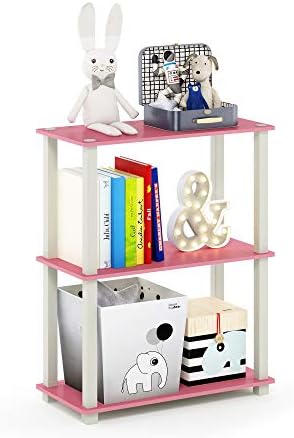 Furinno TURN-S-TUBE Storage Shelves, 3-Tier Book Shelf, Corner Shelf, Toolless Open Shelves, for Organization and Storage, Living Room, Garage, Home Office, Pink by Furinno-FitsYourSpaceFitsYourBudget