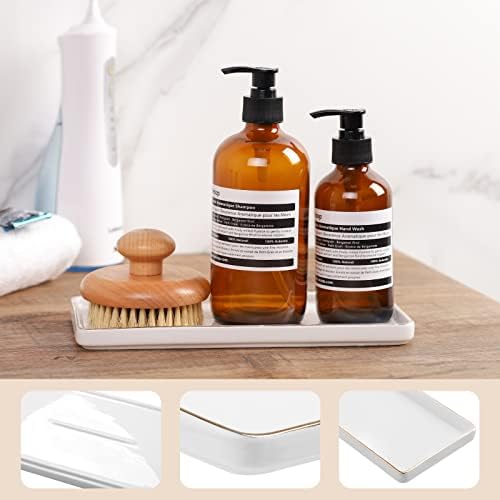 Gurygo 10" Bathroom Tray, Ceramic Vanity Trays for Bathroom, Small Ceramic Tray, Kitchen Soap Trays for Kitchen Counter (White with Gold-Edged, 10",Set/1) - Image 5