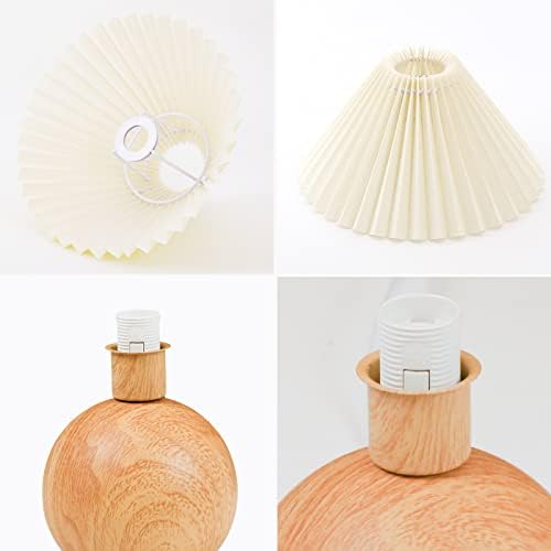 KUNJOULAM Small Pleated Table Lamp, Modern Bedside Nightstand Lamp with Beige Lampshade, Metal Base Cute Lamp for Bedroom, Living Room, Kids Room, Dorm with E12 Bulb - Image 4