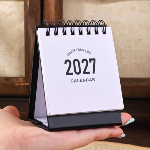 Mini Desk Calendar 2027-2028- Small Desktop Calendar January 2027 to June 2028 Mini Daily Schedule Thick Paper Twin-Wire Binding with Stickers for Home Office School (Black-white) - Image 6