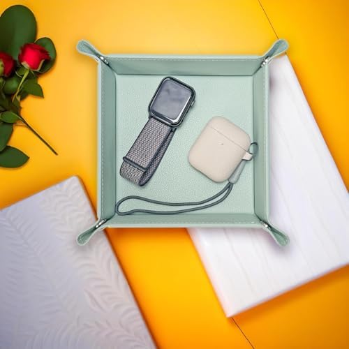 UnionBasic Valet Tray, Jewelry Tray for Rings Earrings, Entryway Catchall Caddy for Coins Keys Change, Nightstand Organizer Bedside Valet Holder, Trays for Electronic Gadgets, Lychee Mint Green - Image 6